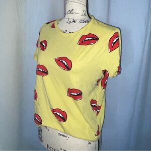 Women’s Yellow & Red Lips Crop Top